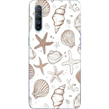 TechTree Oppo Reno 3-A91 Uyumlu Kahverengi Deniz Yıldızı ve Kabuklu Baskılı Silikon Kılıf