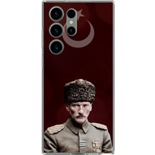 TechTree Samsung Galaxy S23 Ultra Uyumlu Ay Yıldız ve Başkomutan Atatürk Baskılı Silikon Kılıf