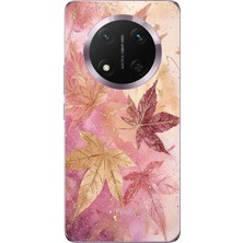 TechTree Honor Magic 7 Lite Uyumlu Pembe ve Bordo Tonlu Yaprak Baskılı Silikon Kılıf
