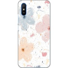 TechTree Redmi 9A Uyumlu Pastel Soyut Çiçek ve Leke Desenli Baskılı Silikon Kılıf