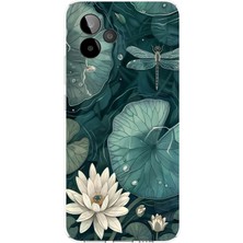 TechTree General Mobile Gm 24 Pro Uyumlu Yeşil Yapraklı Nilüfer ve Yusufçuk Baskılı Silikon Kılıf