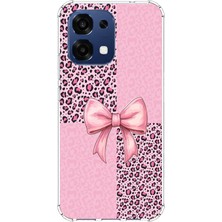 TechTree Oppo A6 Pro Uyumlu Pembe Leopar Desenli ve Kurdele Baskılı Silikon Kılıf
