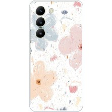 TechTree Vivo V30 Lite Uyumlu Pastel Soyut Çiçek ve Leke Desenli Baskılı Silikon Kılıf