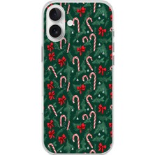 TechTree iPhone 16 Plus Uyumlu Yılbaşı Çam Ağacı ve Baston Şeker Baskılı Silikon Kılıf