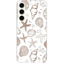 TechTree Samsung Galaxy S25 Plus Uyumlu Kahverengi Deniz Yıldızı ve Kabuklu Baskılı Silikon Kılıf