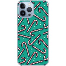 TechTree iPhone 13 Pro Max Uyumlu Yılbaşı Ruhu Baston Şeker ve Kar Taneli Baskılı Silikon Kılıf