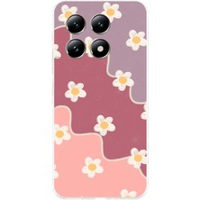 TechTree Xiaomi Mi 14T Pro Uyumlu Gül Kurusu ve Lila Tonlu Dalgalı Papatya Baskılı Silikon Kılıf