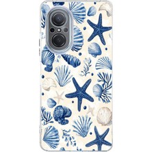 TechTree Huawei Nova 9 Se Uyumlu Mavi Deniz Kabuğu ve Yıldız Desenli Baskılı Silikon Kılıf