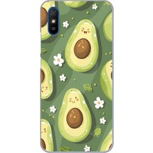 TechTree Redmi 9A Uyumlu Yeşil Zeminli Sevimli Avokado Baskılı Silikon Kılıf