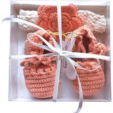 Pacco Baby El Örgüsü Yavruağzı Çiçek Saç Bandı & Espadril Set