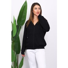 İmaj Butik Siyah İçi Şardonlu Üç İplik Oversize Hırka