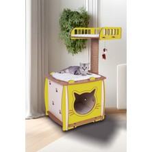 Feyza Design Rahat ve Eğlenceli Kedi Evi ile Tırmalama Yatağı Seti