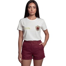 Color Luxe ''göktürkçe Türk'' ve Arma Temalı Baskılı %100 Pamuk Rahat Kesim Premium Kadın Tişört