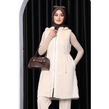 İmaj Butik Krem Deri Garnili Angora Yumoş Yelek