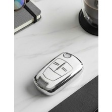 Lanitra Opel Corsa C D Astra H Vectra C Combo Sustalı 2 Buton Nano Anahtar Kılıfı Beyaz-Gümüş