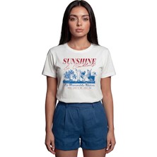 Color Luxe ''sunshine & Cocktails'' Vintage Hawaii Temalı Baskılı %100 Pamuk Rahat Kesim Premium Kadın Tişört