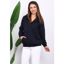 İmaj Butik Lacivert İçi Şardonlu Üç İplik Oversize Hırka