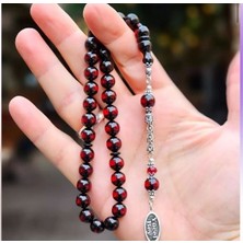 Altınsoy Tesbih Kişiye Özel Sürmeli Sıkma Ateş Kehribar Tesbih 925 Ayar Özel Gümüş Tasarımlı Özel Kutulu