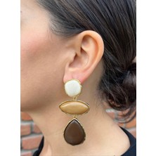 Nunu Takı Üç Taşlı Sarkıt Kahverengi Küpe