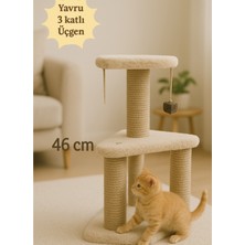 Feyza Design Krem Renkli 3 Katlı Üçgen Kedi Tırmalama Tahtası, 46 Cm, Şık Tasarım