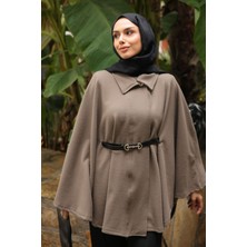 İmaj Butik Açık Haki Kemerli Kaşe Panço