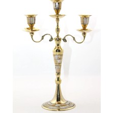 TE Dükkan Pirinç Sedefli 3'lü Şamdan Model 1