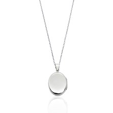 Oya Silver Düz Geniş Oval Kapaklı Gümüş Kadın Kolye 1.9x3.4 cm [OYSKK032]