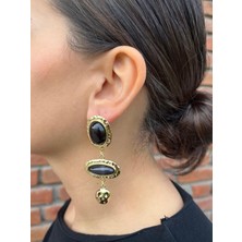 Nunu Takı Siyah Taşlı Sarkıt Küpe