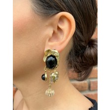 Nunu Takı Siyah Sarkıtlı Küpe