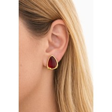 Mith Sb Takı Paslanmaz Çelik Kırmızı Reçine Damla Küpe Gold