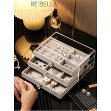 TE Dükkan 3 Çekmeceli Bölmeli Şeffaf Takı Kutusu | Mücevher Saklama Kutusu | Gri Renk Seçeneği 13X23X10