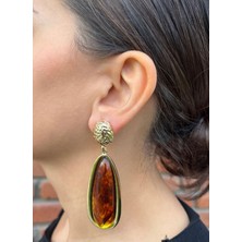 Nunu Takı Çerçeveli Kahverengi Kemik Küpe