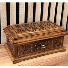 El Oyması Kilitli Ceviz Takı Kutusu |kadife Iç Kaplama Dekoratif Ahşap Mücevher & Özel Eşya Sandığı 24 cm Myk Hediye ve Sanat Atölyesi