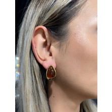 Mith Sb Takı Paslanmaz Çelik Kahverengi Reçine Damla Küpe Gold