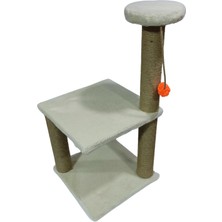 Feyza Design Çift Katlı Yuvarlak Basamaklı Ponponlu Krem Renkli Jut Halat Kedi Tırmalama Tahtası