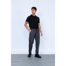 Siyah Önü Düğmeli Beli Lastikli Yünlü Jogger