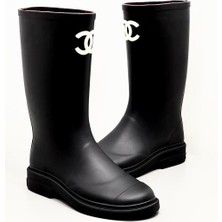 Globalux Women's Chanel cc Logo Rubber Rain Boots In Black - Kadın Kauçuk Yağmur Çizmesi