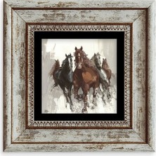 Mbb E-Ticaret Koşan Atlar Yağlı Boya Çerçeveli Taş Tablo