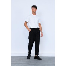Siyah Yünlü Bağcıklı Pantolon