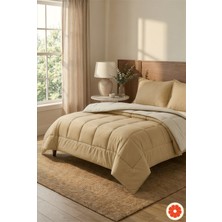 Pomelo Home Çift Taraflı %100 Pamuk Yorgan Takımı Çarşaf ve 1 Yastık Kılıflı | Bej-Ekru Tek Kişilik