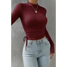 Wildco Beyaz Dantel Desenli Uzun Kollu Crop Bluz, Beyaz Nakış Desenli Yan Büzgülü Likralı Bluz, Şık Beyaz Üst