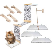 Feyza Design 9 Parça Doğal Ahşap Kedi Oyun Merdiveni Seti Köprü ve Platformleri