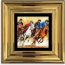 Mbb E-Ticaret Koşan Atlar Yağlı Boya Çerçeveli Taş Tablo