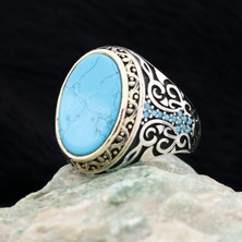 Mem Güney Silver Firuze Taşlı Mikro Taş Süslemeli 925 Ayar Gümüş Yüzük