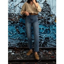 Bees Jeans Julia Kadın Kar Mavi Mom Boy Fit Straight Jean