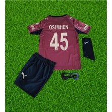 Moda 26 Sezonu Alternatif Bordo Victor Osimhen Gâlâtâsârây Çocuk Forması Maske ve Çoraplı