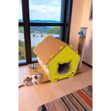 Feyza Design 3'ü 1 Arada Kedi Tırmalama Evi ve Mama Su Kabı Seti
