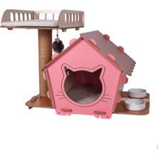 Feyza Design 3'ü 1 Arada Pembe Kedi Evi ve Yataklı Konforlu Tasarım