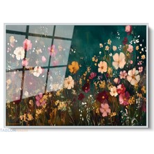 Tablonhazır Çerçeveli Yatay Cam Tablo Salon Duvar Tablosu Yatay Cam CICEKBAHCESI44 Ofis Tablosu