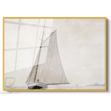 Tablonhazır Çerçeveli Yatay Cam Tablo Salon Duvar Tablosu Yatay Cam Vintageyelkenli Ofis Tablosu